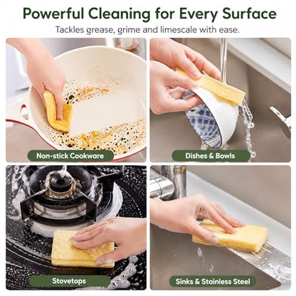 Kitchen Sponges, 20 Count, Plant-Based Cellulose + PET Scrub Sponge Set, Scratch & Non- Scratch Dish Sponges, Assorted Cleaning Sponges