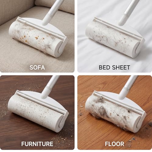 7.5 Inch Large Surface Lint Roller with 120 Sheets, Giant Extra Sticky Roller for Pet Hair, Dust Lint Remover for Clothes, Furniture, Household, Include 1 Handle 2 Rollers Dog Cat Hair Remover - size: 7.5 Inch Wide