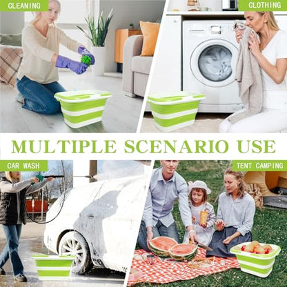 Large Collapsible Bucket for Cleaning, 4.2 Gallon (16L) Silicone Bucket with Handle & Hanging Hole, Foldable Space-Saving Mop Bucket for Home, Storage. Car Wash, Camping, Beach (Green White) - color: Green White