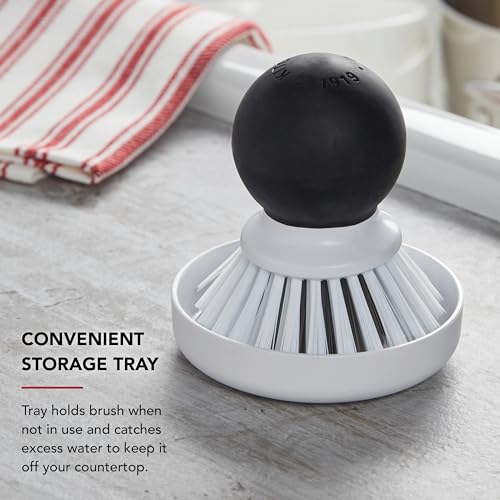 KitchenAid Palm Brush with Dish Tray to Keep Countertops Dry and Clean, Durable Nylon Bristles for Tough Cleaning, Dishwasher Safe, 2 Piece, Black - color: Black