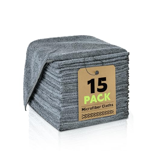 TEAWOO Microfiber Cleaning Cloths Bulk-15 Pack, Gray Microfiber Towels for Cars, Ultra Absorbent Microfiber Towel Weave Grime & Liquid for Streak-Free Mirror Shine - Car Washing Cloth, 12x12 inches - size: 15Pack Grey
