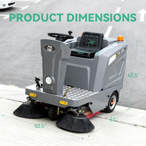 Ride-on Floor Sweeper Machine 92,600 Sq ft/h Efficiency 26.5 Gal Dustbin, 51" Brush Width Industrial Cleaning Machine,800W Brushless Motor, Grey