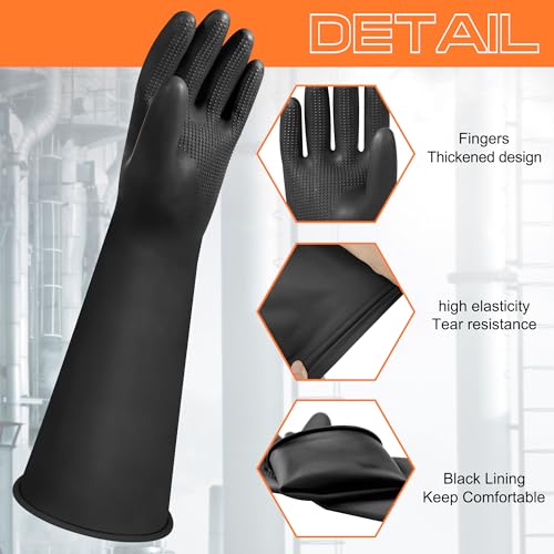 16" Chemical Resistant Gloves, Black Safety Work Heavy Duty Rubber Gloves, Long Waterproof Rubber Industrial Safety Glove for Cleaning, Gardeing,Dishwashing - color: 16 Inch