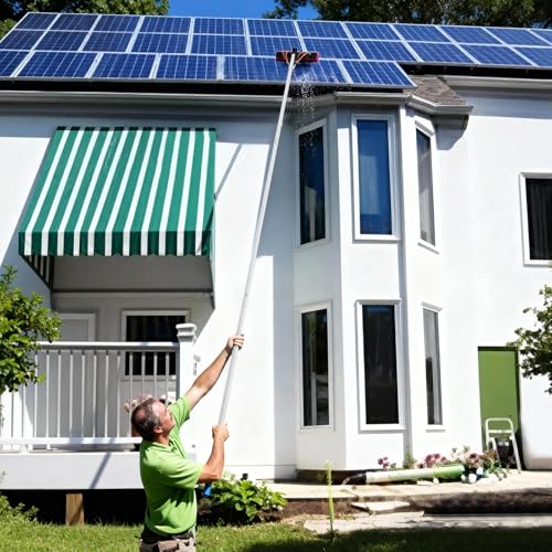 32.81 FT Solar Panel Cleaning Kit, Window Cleaning System, 20M Hose & BrushHead, Washing Equipment Window Cleaner Tool Water Fed Pole Kit for Roof Caravan Solar Panel - size: 10m/32.81ft