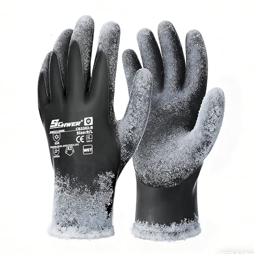 Schwer 2 Pairs 100% Waterproof Winter Work Gloves, ANSI A2 Cut Resistant Freezer Gloves for Outdoor Cold Weather Keep Hands Warm, Thermal Insulated Gloves for Shoveling Snow, Ice Fishing, XL - color: Winter Black, size: X-Large