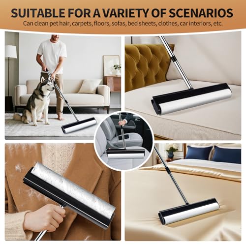 Large Lint Rollers for Carpet, 15.74 in Extra Sticky Rollers for Floor with 4 Extendable Handle, Long Handle Sticky Mop for Cleaning Carpet, Car, Clothes,Dog and Cat Pet Hair Remover with 360 Sheets