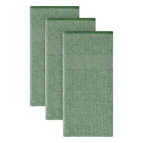 Homaxy Premium Kitchen Towels(18”x 28”, 3 Pack), Large Cotton Kitchen Hand Towels, Flat and Terry Dish Towels, 380 GSM Highly Absorbent Tea Towel Set with Hanging Loop, Grass Green - color: Grass Green, style: 3-pack