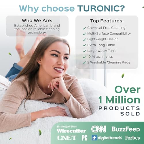 Turonic ST3 10-in-1 Steam Mop - 1500W Floor Steamer with Detachable Handle, 110°C Steam, 25-Min Runtime, Handheld Cleaner for Tile, Grout, Hardwood, Carpet, Upholstery, Chemical-Free Cleaning