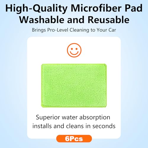Windshield Cleaner Tool with 6 Reusable Magic Fiber Pads & Spray Bottle, Removable Handle Car Window Wiper Kit for Interior/Exterior Glass, Trucks, SUVs, RV (Dry & Wet Use)