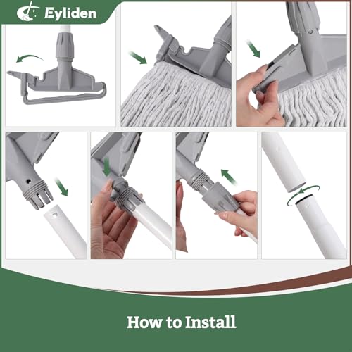 Eyliden Commercial Wet Mop with 2 Cotton Heads | Universal Clips, Heavy Duty Industrial String Mop, for Warehouse Garage Workshop Office Restaurant Hospital