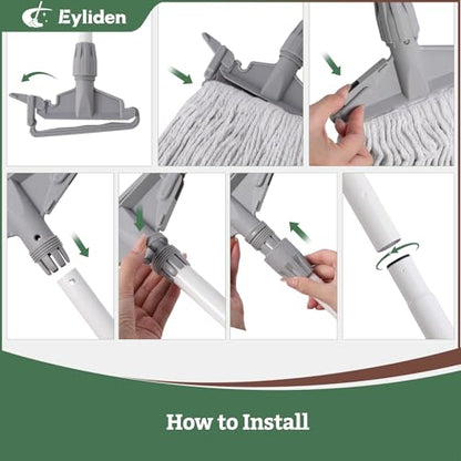 Eyliden Commercial Wet Mop with 2 Cotton Heads | Universal Clips, Heavy Duty Industrial String Mop, for Warehouse Garage Workshop Office Restaurant Hospital