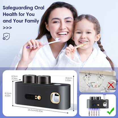 Toothbrush Sterilizer Holders,Smart Drying and Cleaning Wall Mounted Holder with Automatic Toothpaste Dispenser, 5 Brush Slots 2 Cups for Bathroom (Gray) - color: Gray