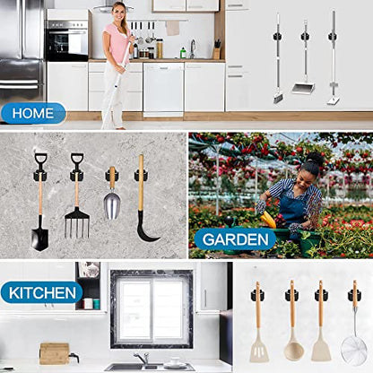 JAMEND CLXP 12PCS Broom and Mop Holder, Heavy Duty Garden Tool Organizer Rack Rake and Shovel Handle, Stainless Steel Mop Hanger. Wall Mounted Utility Rack with Screws, Silver. - color: Silver, size: 12