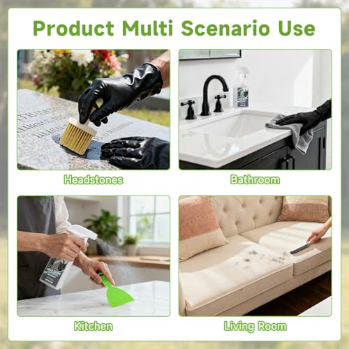 FUHSY 12-in-1 Electric Headstone Cleaning Kit, Multipurpose Gravestone Cleaner Set for Granite Stone Tombstones Includes Electric Brush,Crevice Brushes,Scraper,Sponge,Gloves, Cleaning Solution