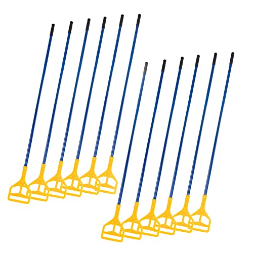 Matthew Cleaning Commercial Quick-Change Iron Mop Handle for Floor Cleaning Heavy Duty Mop Stick Replacement 60inch with Plastic Gripper Wet Mop Handles 12 Packs - color: Yellow Clamp