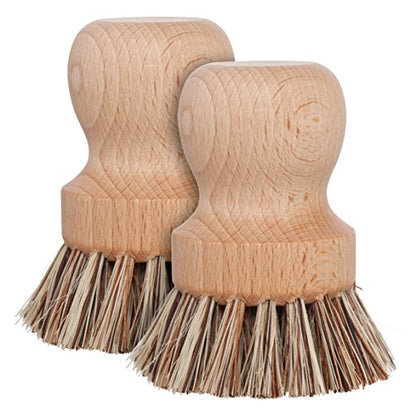 Redecker Pot Brush, Union Fiber, 2-Pack Heavy Duty Scrub Brushes for Pots, Cast Iron & Baked-On Residue, Beechwood, 2.6-Inch Round, Made in Germany - size: Set of 2