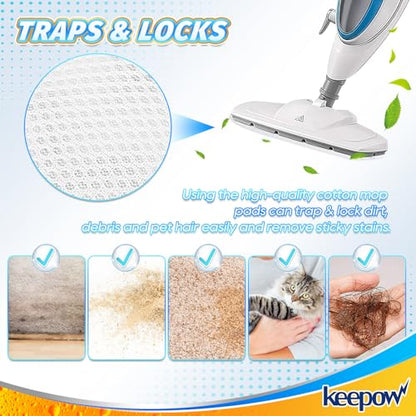 KEEPOW 4 Pack Heavy-Duty Steam Mop Pads Compatible with PurSteam ThermaPro 10-in-1, Extra Thick Microfiber Replacement Pads for Deep Floor Cleaning & Sanitizing (ThermaPro 211) - color: White-4 Pack