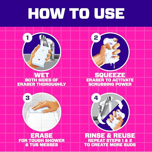 Mr. Clean Magic Eraser Sponge, Bathroom, Shower, Tub Cleaner, Soap Scum Remover, Bathroom Cleaning Supplies, Dawn Cleaning Power with Lavender Scent, Shower & Tub, 6ct - size: 1 Count (Pack of 6), style: Upgraded Version