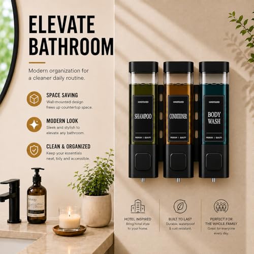 Shampoo and Conditioner Dispenser, Shower Soap Dispenser Wall Mounted, Refillable Shampoo and Conditioner Bottles for Bathroom Hotel Large Capacity(Black) - color: Black