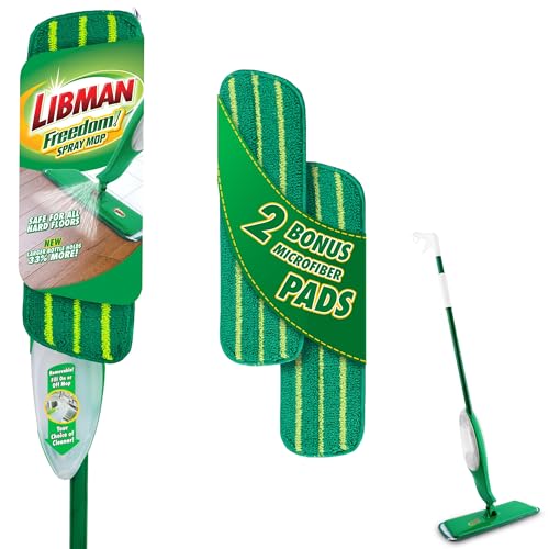 Libman Freedom Spray Mop Kit, Microfiber Wet Mops for Floor Cleaning, Hardwood, Laminate, Tile Cleaner, Household Tool, 24 Oz Solution Tank, Two Extra Replacement Refill Heads Included - style: Spray Mop Kit