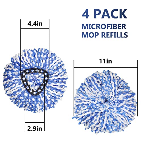 Spin Mop Replacement Head - 4 Pack RinseClean Mop Refills Compatible with O-Cedar Triangle Spin Mop, Microfiber Mop Replace Head Easy Cleaning Floor Head Mop (for 2 Tank System ONLY) - color: Blue