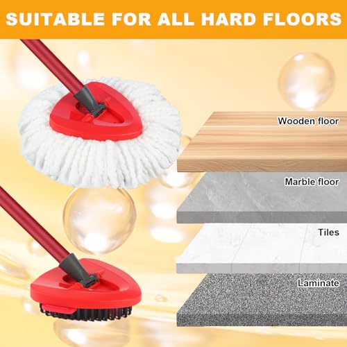 7-Pack Mop Heads Replacements Compatible with O Cedar EasyWring 1 Tank, Includes 4 Microfiber Spin Mops Replace Head, 2 Scrub Brushes, and 1 Base, Reusable and Machine Washable for Cleaning Floors
