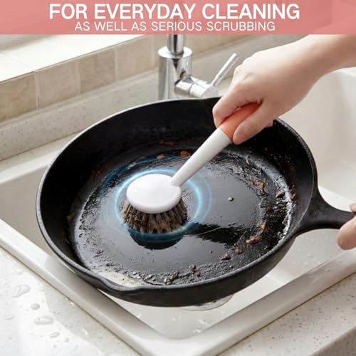 Patelai 12 Pack Kitchen Scrub Dish Brush with Long Handle Dish Scrubber with Stiff Bristles Scrub Brushes for Kitchen Dishes Washing Tools, Pots, Pans and Sink Cleaning (Orange) - color: Orange