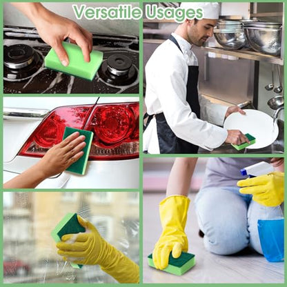 Tioncy 100 Pcs Individually Wrapped Sponges Bulk Kitchen Green Non Scratch Scrub Sponges Dual Sided Cleaning Scrubber for Household Washing Dishes, Pots, Pans, Sinks, Stoves, Appliances, Car, Bike - color: Green