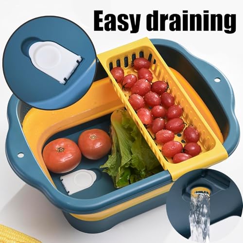 Collapsible Dish Basin with Portable Sink, 11L(2.91 Gallon) Collapsible Bucket with Drain Plug, Foldable Sink Tub Dishpan Wash Basin for Vegetable Washing Camping RV Kitchen (Blue) - color: Blue