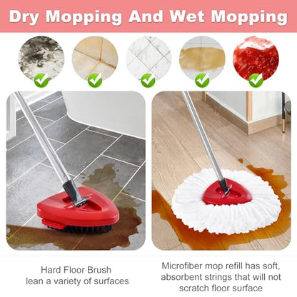4 Pack Replacement Mop Heads& Handle Scrub Brush and Base Combo Set Compatible with Ocedar Spin Mops Refills，30-58" Mop Handle and Microfiber Head Refills for Cleaning