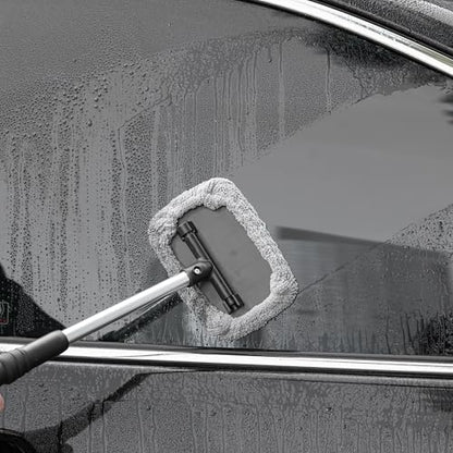 Polyte Pivoting Windshield Glass Cleaning Tool Extendable Aluminum Handle w/3 Premium Microfiber Covers