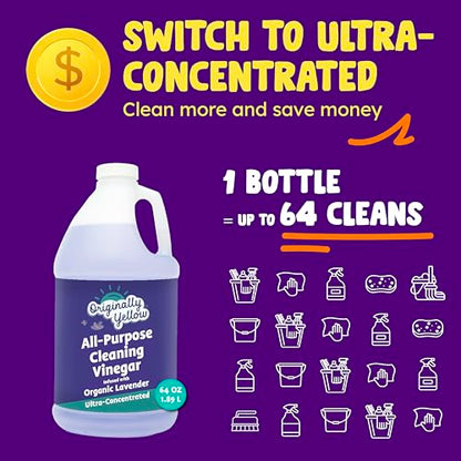 Originally Yellow Lavender Vinegar For Cleaning Purpose | USA Made All Purpose Cleaner | Use as a Floor, Glass, Kitchen, & Bathroom Cleaner | Plant Derived Vinegar half Gallon| 64 Oz - size: 64 Fl Oz (Pack of 1)