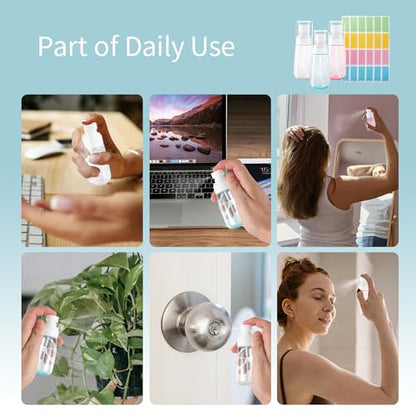 27 Pcs Travel Spray Bottle 60ml/2oz Leak Proof Fine Mist Spray Bottles Empty Mini Makeup Face Spray Bottle Clear Refillable Travel Containers for Perfume Cosmetic Essential Oil, 3 Color(360pcs Labels) - size: 27 Pcs - 2 oz