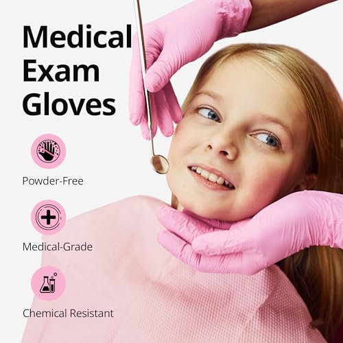 SwiftGrip Pink Nitrile Gloves, 3-mil, Industrial Gloves Disposable Latex Free, for Cleaning & Esthetician, Rubber Powder-Free, 100-ct Box (Large) - size: Large