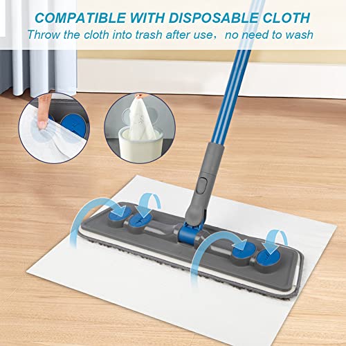 Microfibre Floor Mop for Cleaning Floors, Flat Mop for Laminate Wooden Vinyl Tile, Dust Wet Dry Use for Kitchen Bathroom Wall Cleaning with 3 Washable Chenille Pads