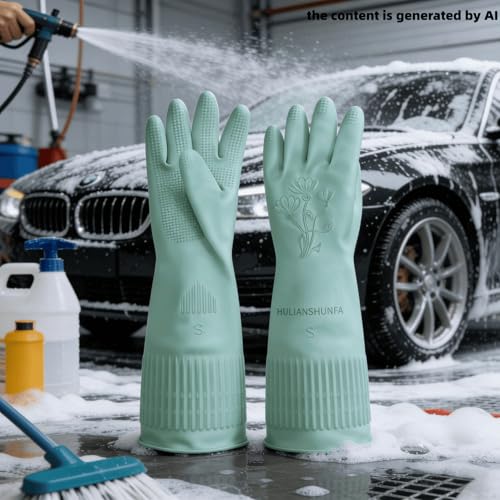 Waterproof Thickened Latex Household Cleaning 18inch Gloves Red Long Sleeved Heavy-duty Reusable 2 Pairs Black - color: Green, size: Large