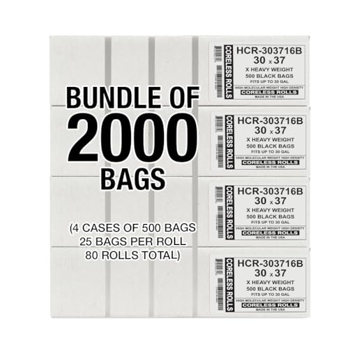 Aluf Plastics High Density Trash Bags, 30 Gallon, 2000 Count, 16 Micron (eq), 30" x 37", Black, for Bathroom, Office, Industrial, Commercial, Janitorial, Municipal, Recycling - color: Black, style: 20-30 Gal, 16 Micron Equiv, 2,000 Count