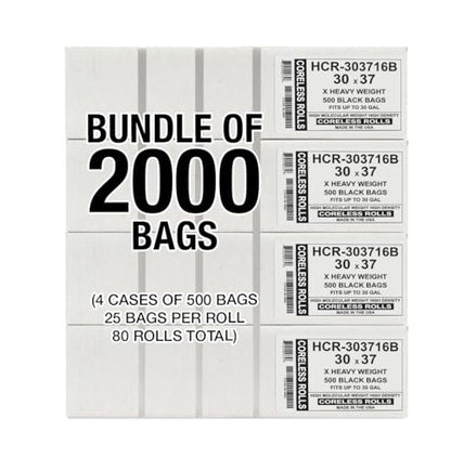 Aluf Plastics High Density Trash Bags, 30 Gallon, 2000 Count, 16 Micron (eq), 30" x 37", Black, for Bathroom, Office, Industrial, Commercial, Janitorial, Municipal, Recycling - color: Black, style: 20-30 Gal, 16 Micron Equiv, 2,000 Count