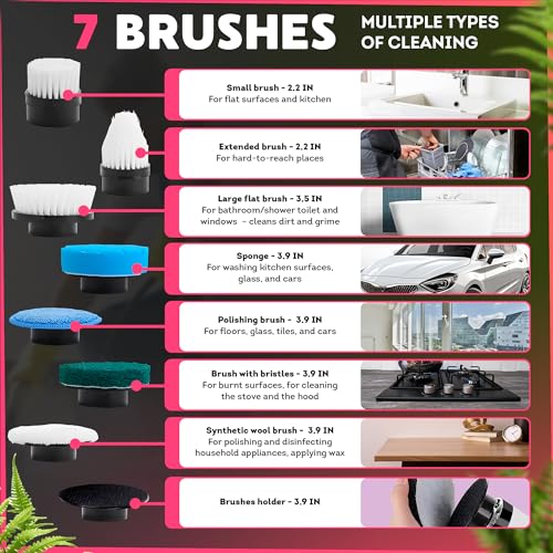 7-in-1 Electric Bathroom Scrubbing Brush, 2500 mAh. Telescopic Bathtub Scrubber with Long Handle. Powerful Electric Bathtub Scrubber. Portable Power Brush for Cleaning Bathroom, Kitchen, Car - size: 1 Pack