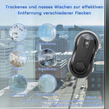 Obito X3 Window Cleaning Robot, Dual Nozzles with Ultrasonic Spray, 5.0 AI Path Planning, Max 3200Pa & Steady-Climbing System, Automatic Edge Detection, Robot Window Cleaner Inside/Outside, Black - color: Black