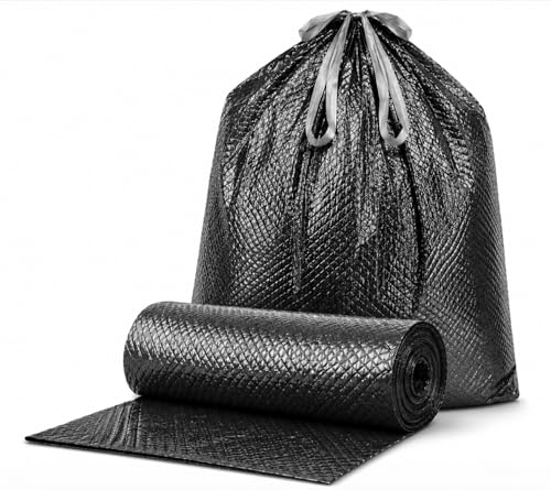 Black Drawstring Trash Bags on a Roll, Heavy Duty Garbage Bags, 150 Count