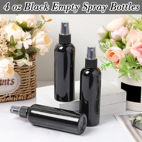 Kigley 100 Pcs Small Spray Bottle Bulk 4 oz Plastic Empty Mist Spray Bottles for Essential Oils Fine Mist Sprayer Reusable Refillable Portable Travel Containers for Perfume Cleaning Samples(Black) - color: Black