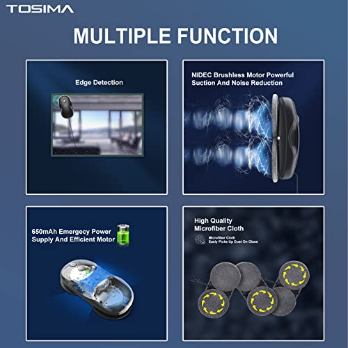 Tosima W3 Window Cleaning Robot - Dual Direction Auto-Spray Smart Window Cleaner with Triple Safety System, Smart Navigation, Remote Control, for All Smooth Surfaces, with 12 Rags, Black - color: Off-black