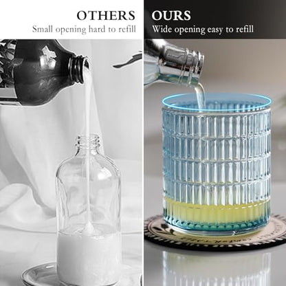 CICUFY Glass Foam Soap or Lotion Dispenser, Refillable Liquid Dispenser with Large Silver Pump (Striped Pattern-Blue) - color: Blue, style: Foam/Striped Pattern