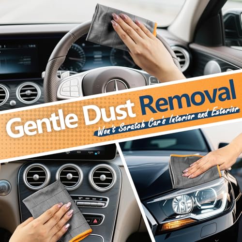 Airlab Carbon Microfiber Towels for Car Glass Window Polishing Cleaning Cloth Auto Detailing Lint Free Streak Free Drying Car Wash Large Towel, Pack of 3, 12" x 12", Grey-Orange - color: 12 X 12 Inch, Pack of 3, Grey-orange