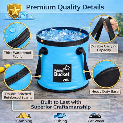 Tessco for you 4 Pack 5 Gallon Collapsible Bucket with Handle Portable Folding Bucket Collapsible Camping Sink Water Container for Hiking Fishing Beach Car Washing