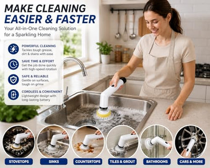 Electric Spin Scrubber Cordless Cleaning Brush, USB Rechargeable Power Scrubber for Bathroom, Kitchen, Tile, Grout, Sink & Shower Cleaning, 4 Replaceable Brush Heads, Portable Handheld Cleaning Tool