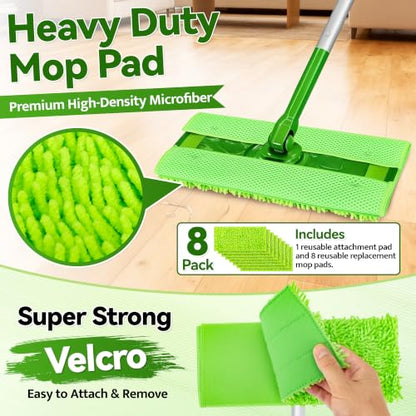 FIXSMITH Reusable Mop Pads Compatible with Swiffer Sweeper and All 10-12 inch Flat mops, 8 Pack Washable Wet Dry Mop Refills, Microfiber Mop Replacement Heads for Floor Cleaning