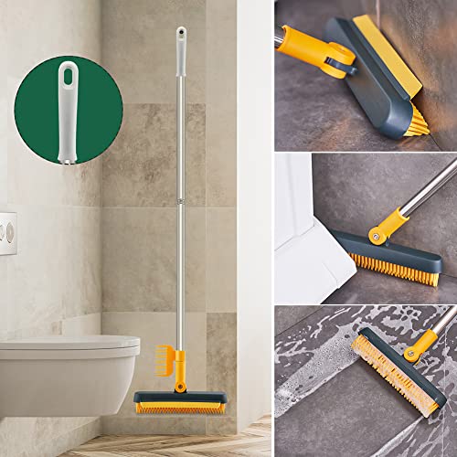 3 in 1 Floor Scrub Brush with Squeegee and Long Handle, 3 in 1 Silicone Crevice Grout Brush with 180 Degree Rotating Head for Floor Kitchen Bathroom Wall Deck Tile Cleaning - color: Yellow Green