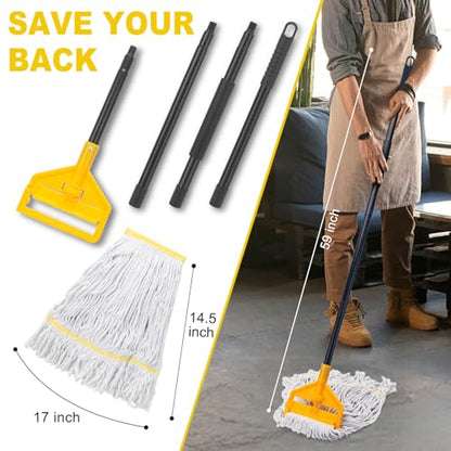 KeFanta 2 Pack Commercial Mop Heavy Duty Industrial Mops,60 inch Long Handle with Looped-End String Cotton Wet Mop Head Replacement for House,Kitchen,Laminate,Tile,Vinyl,Hardwood Floor Cleaning - size: Large